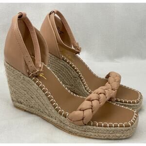 Lulus Wedge Size 8 Espadrilles Braid Heel Pink Brown Strap High Heel Shoes